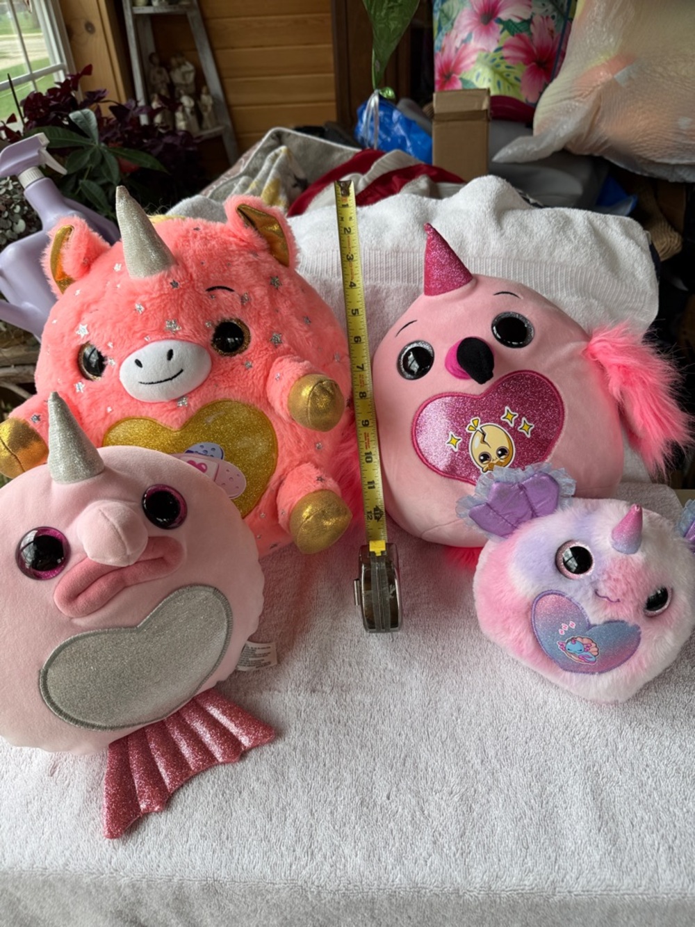 Plush Pink Unicorn & Narwhal Plushies - Sparkle Heart Stuffed Animals